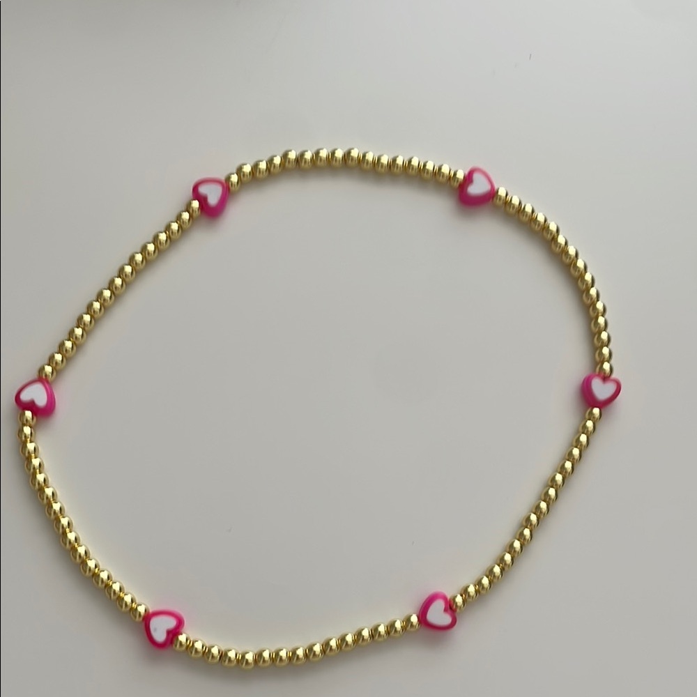 Gold and Pink Heart Beaded Kids Necklace